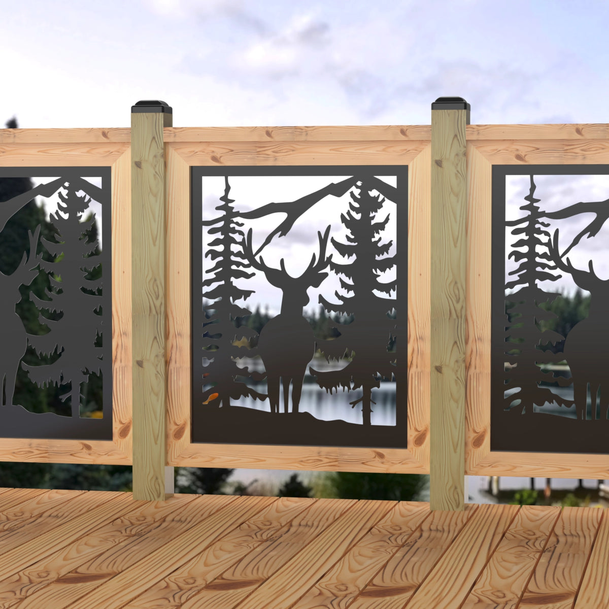 Deer Railing Insert Deer and Bear Wildlife Landscape Fence/Gate Panel Insert - Madison Iron ...