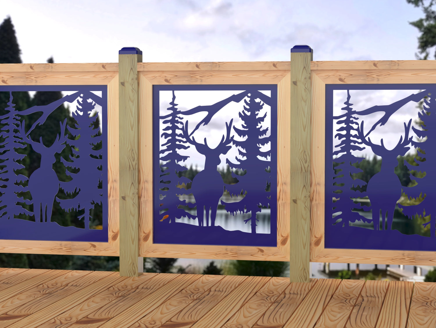 24"x30" - Deer and Bear Wildlife Landscape Fence/Gate Panel Insert - Madison Iron and Wood