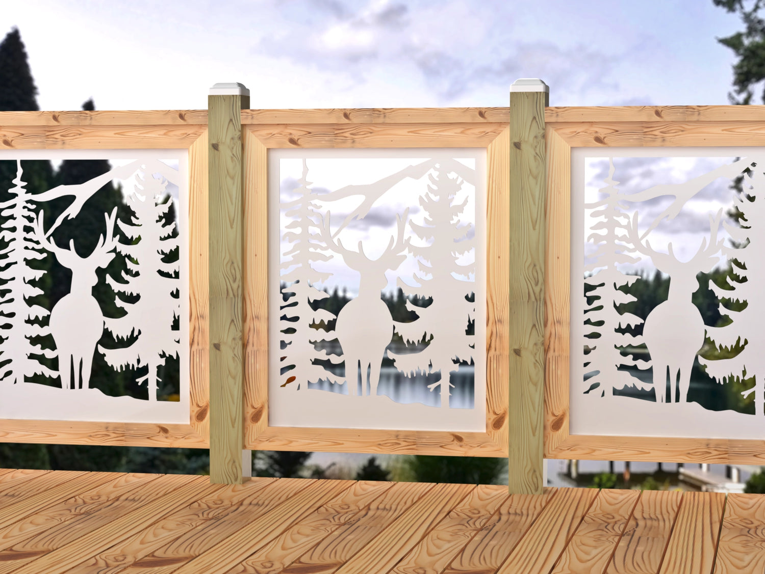 24"x30" - Deer and Bear Wildlife Landscape Fence/Gate Panel Insert - Madison Iron and Wood