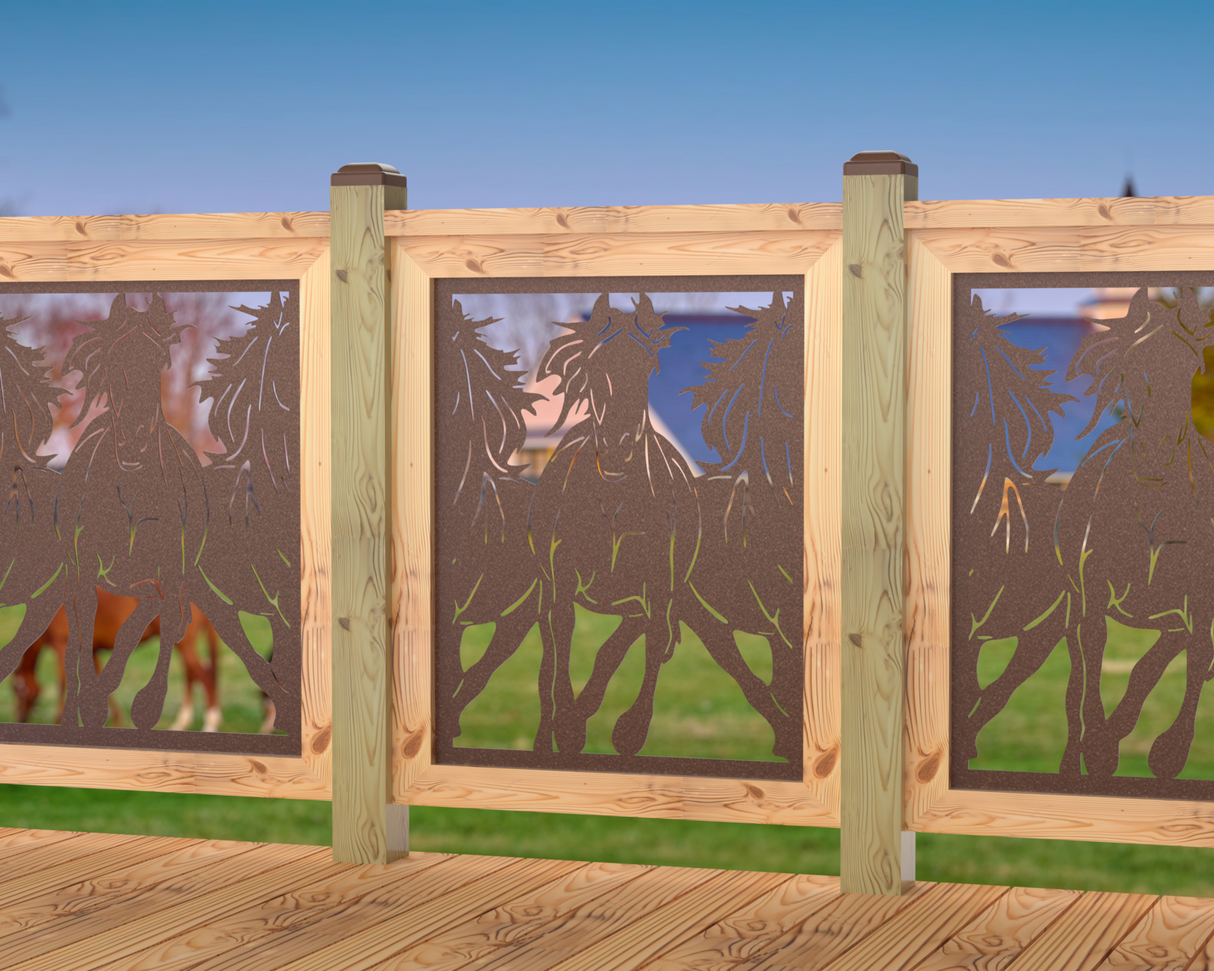 24"x30" - Horses Trotting Fence/Gate Panel Insert - Madison Iron and Wood