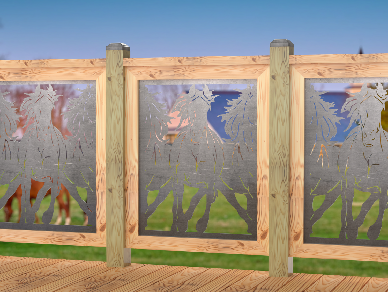 24"x30" - Horses Trotting Fence/Gate Panel Insert - Madison Iron and Wood