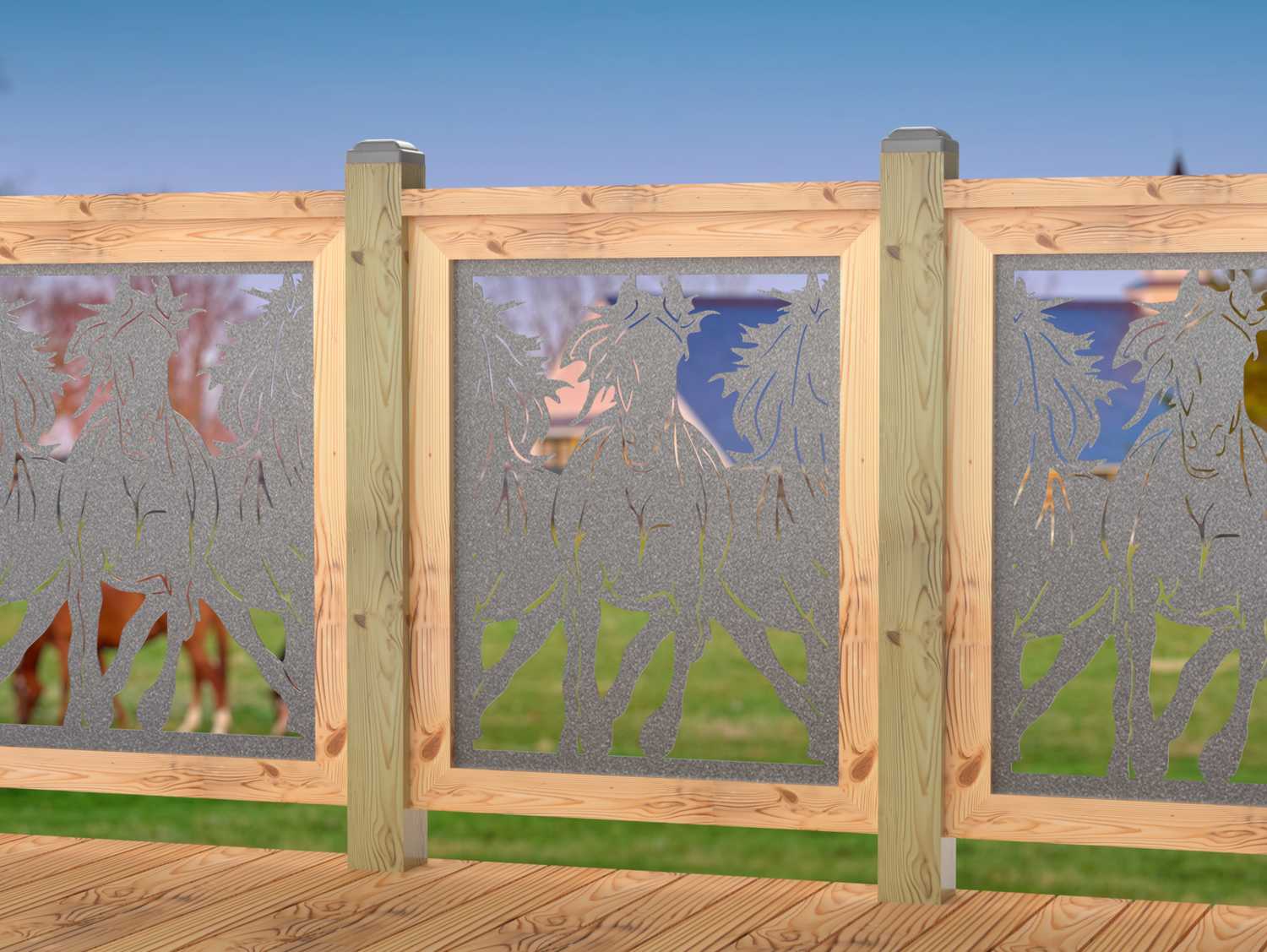 24"x30" - Horses Trotting Fence/Gate Panel Insert - Madison Iron and Wood