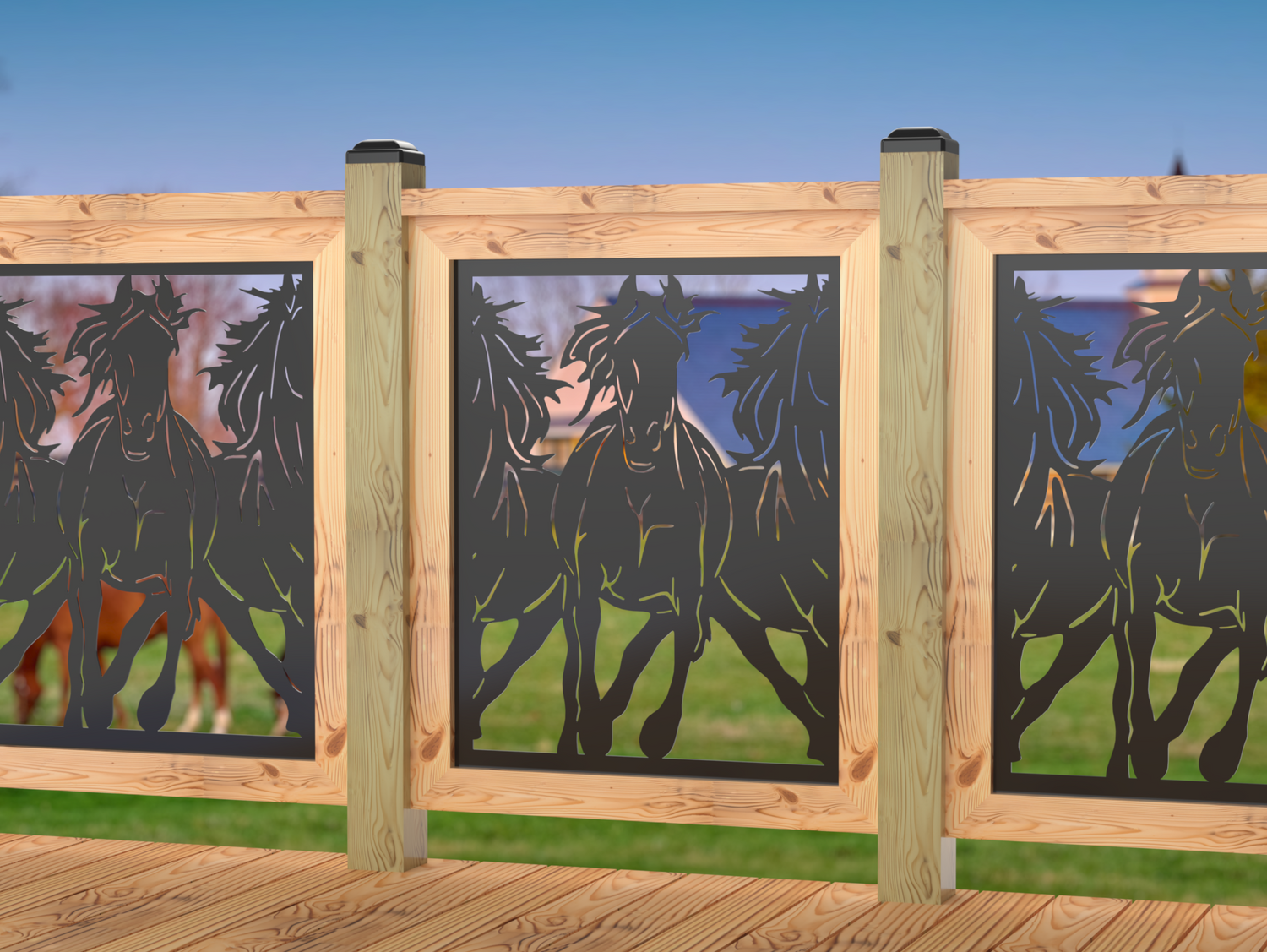 24"x30" - Horses Trotting Fence/Gate Panel Insert - Madison Iron and Wood