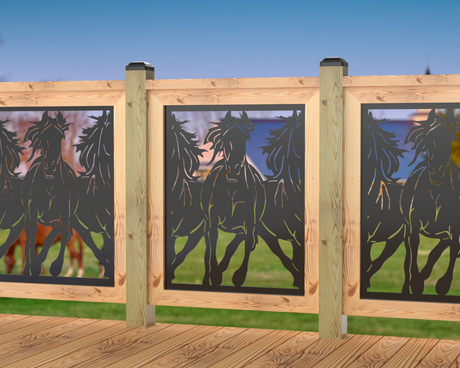 24"x30" - Horses Trotting Fence/Gate Panel Insert - Madison Iron and Wood