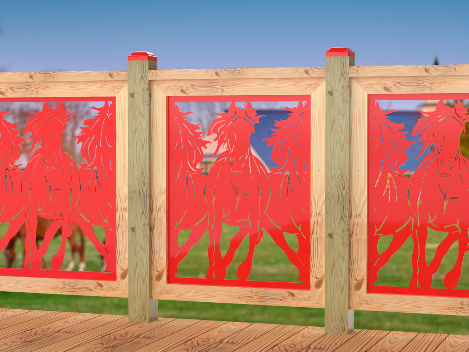 24"x30" - Horses Trotting Fence/Gate Panel Insert - Madison Iron and Wood