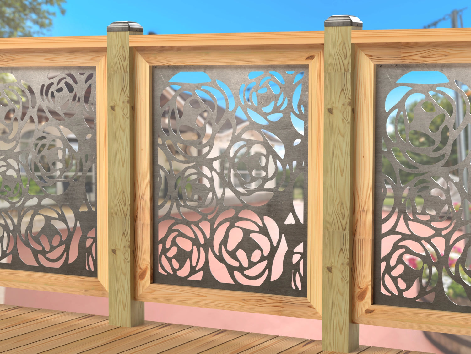 Rose Bush Railing Panel Insert - Madison Iron and Wood