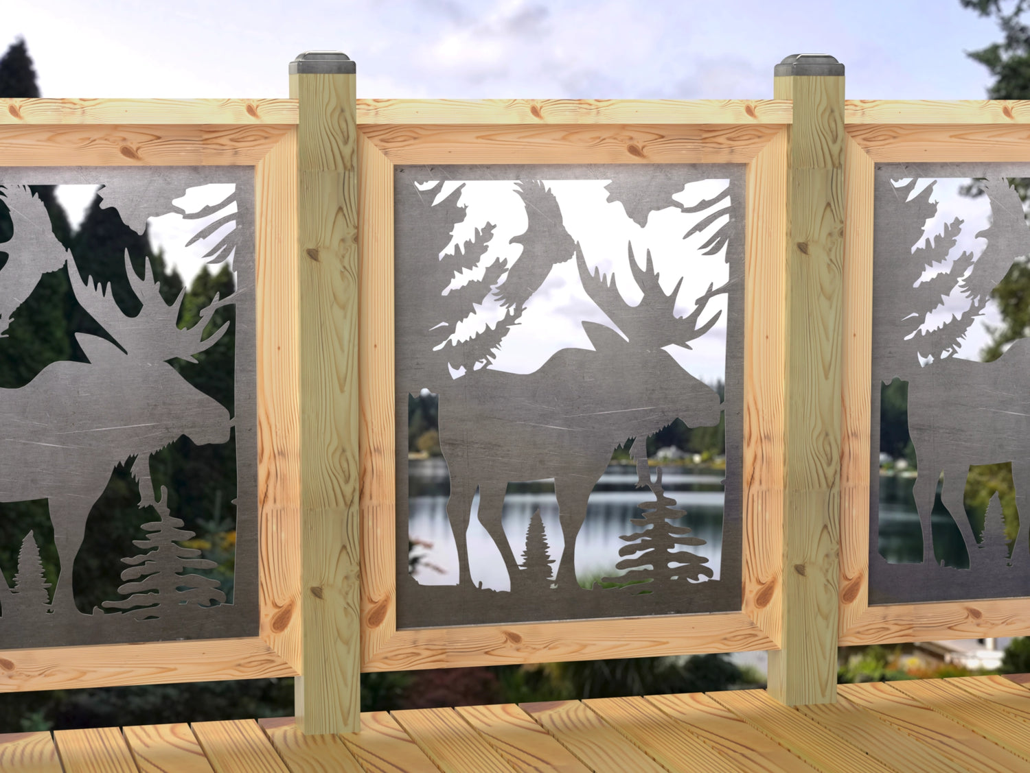 24"x30" - Single Moose Landscape Fence/Gate Panel Insert - Madison Iron and Wood