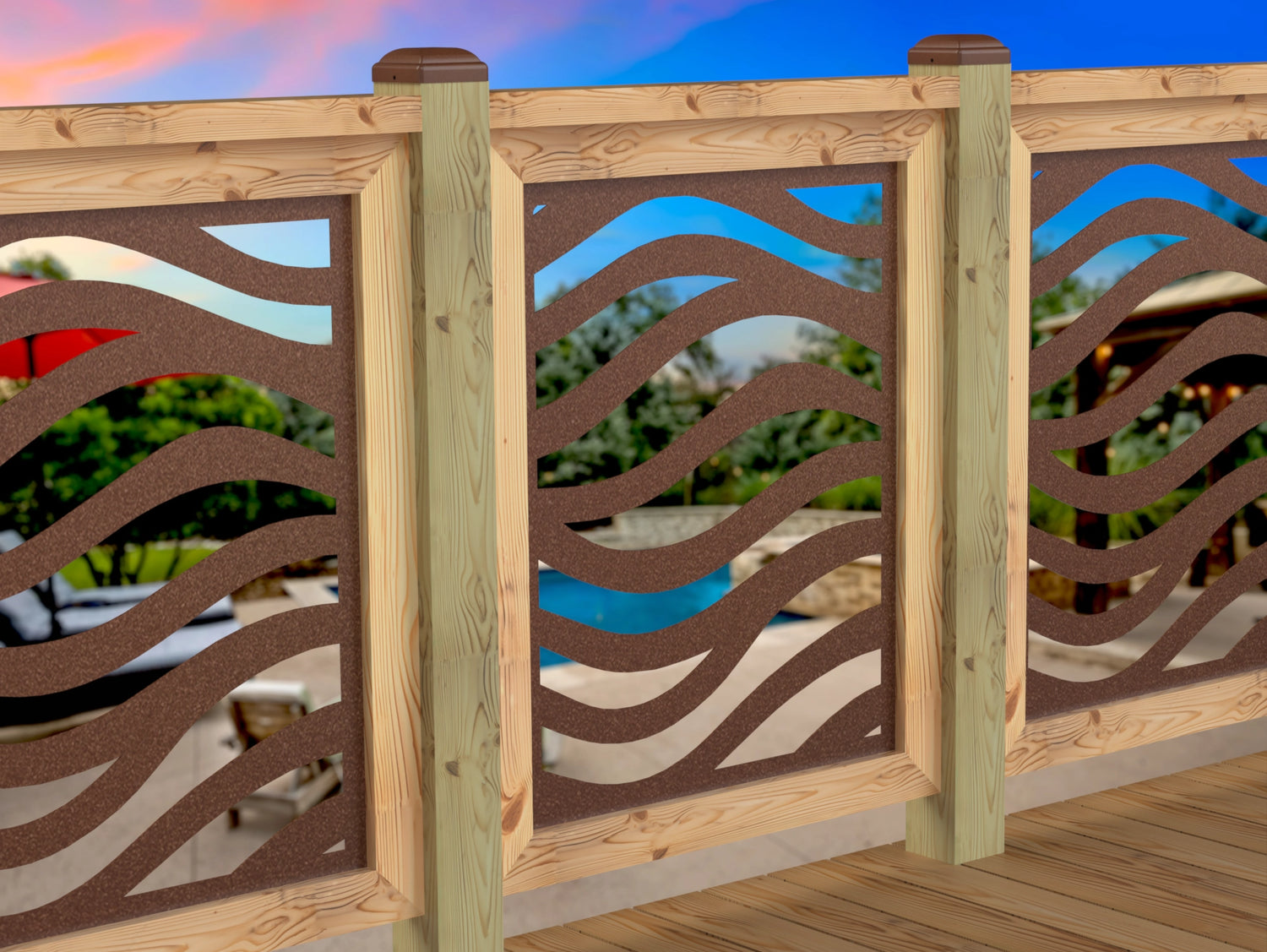 Inserto de panel de barandilla con paisaje forestal