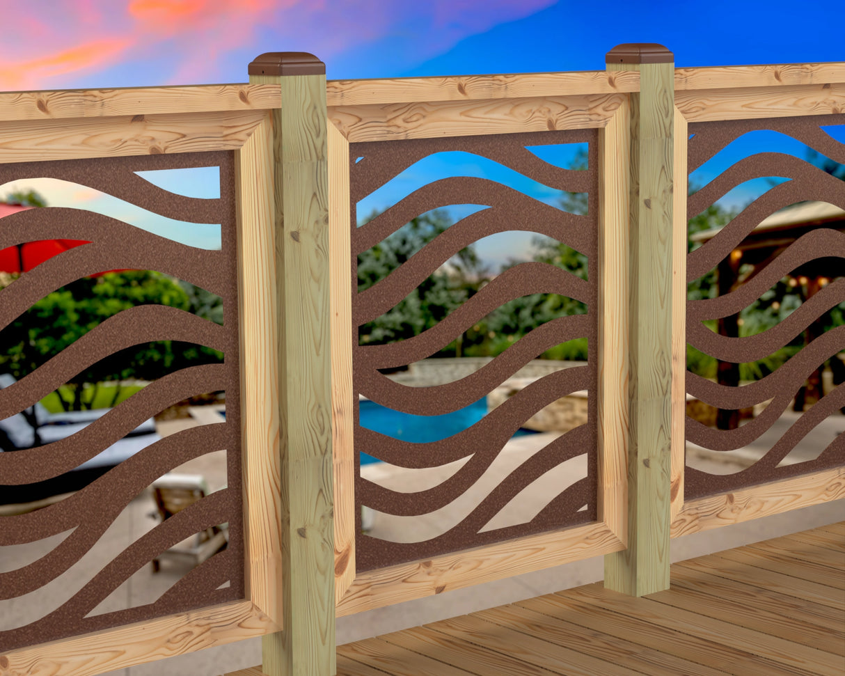 Inserto de panel de barandilla con paisaje forestal