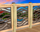 Inserto de panel de barandilla con paisaje forestal