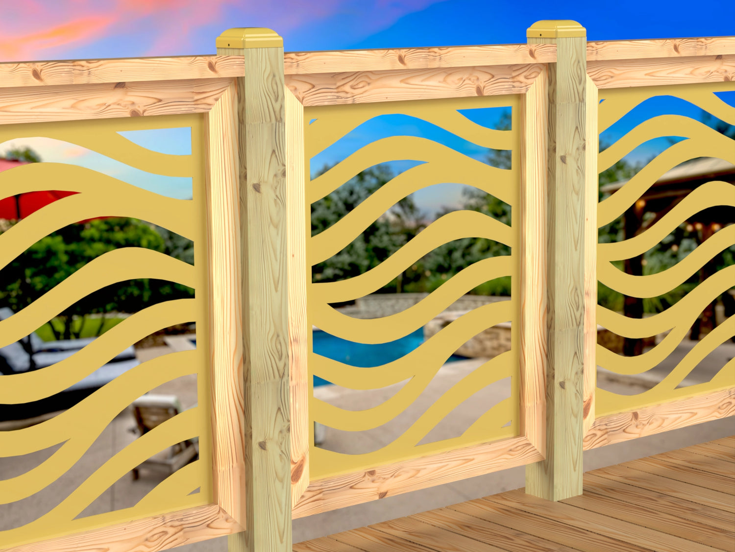 Inserto de panel de barandilla con paisaje forestal