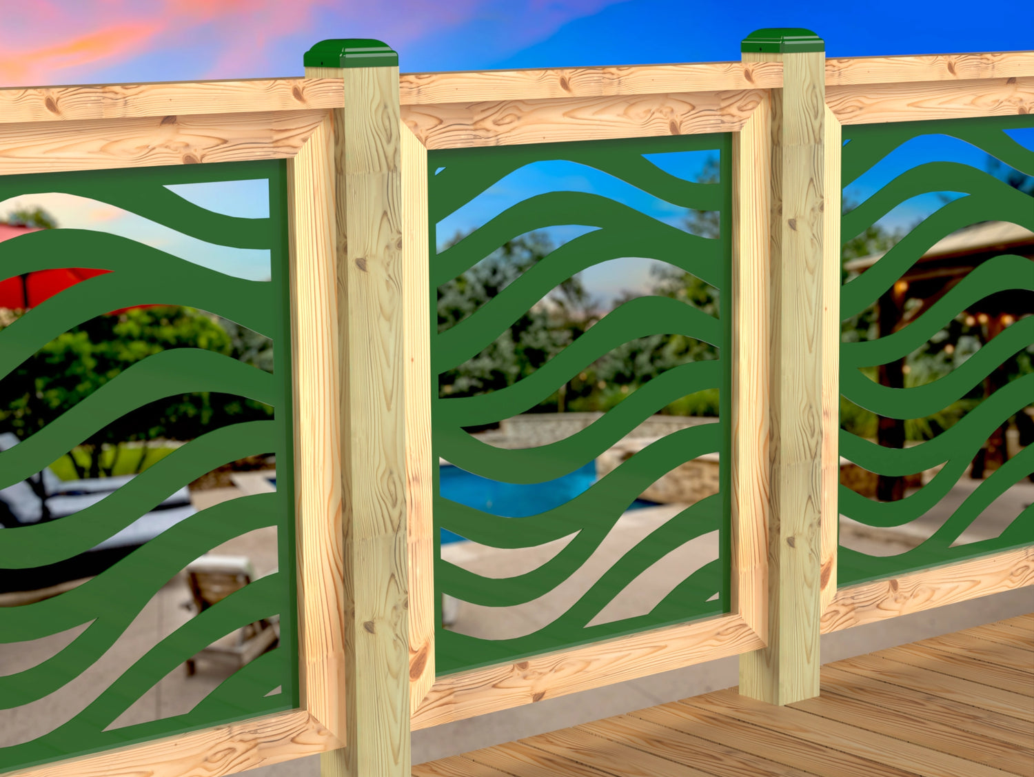 Inserto de panel de barandilla con paisaje forestal