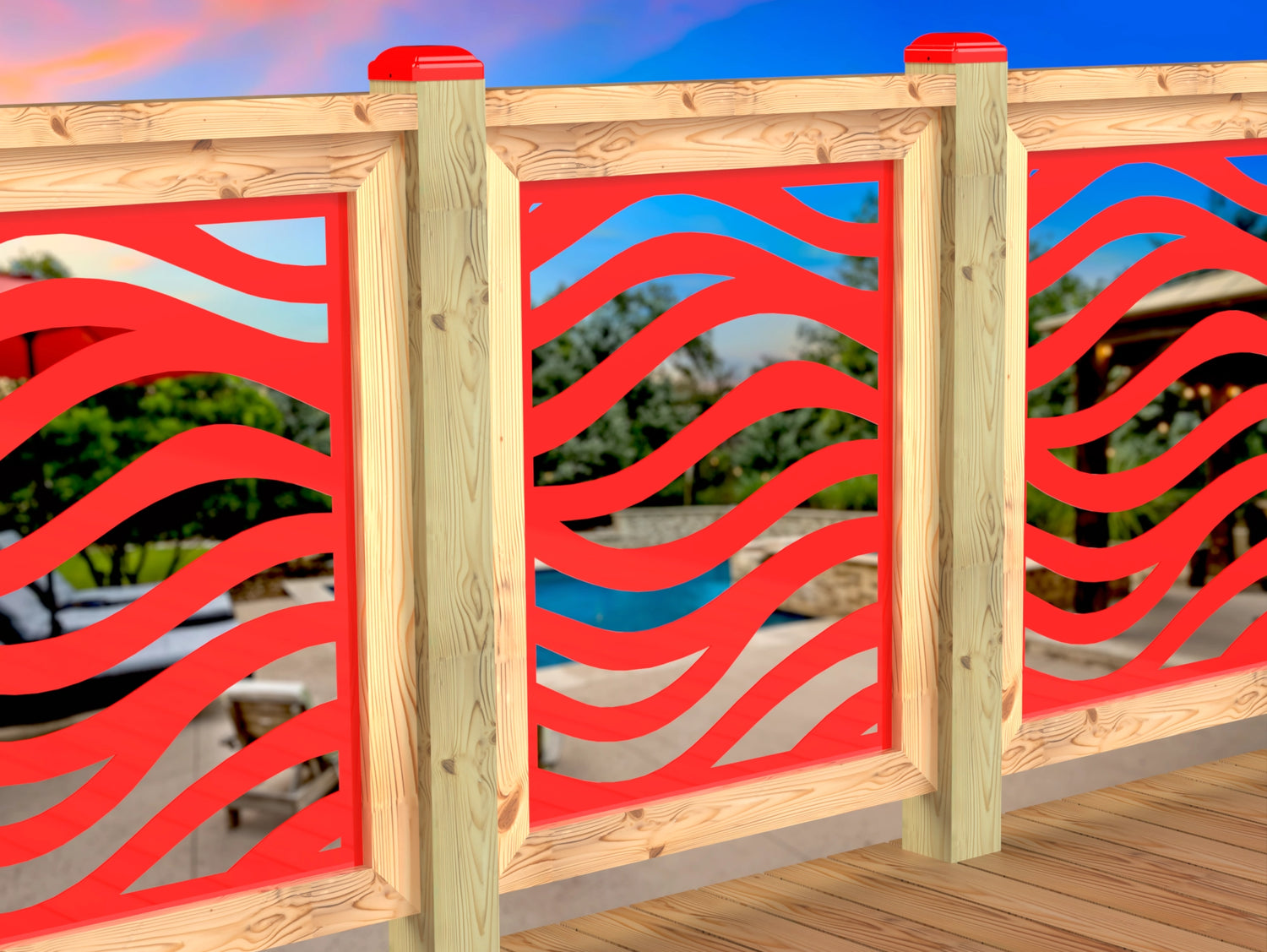 Inserto de panel de barandilla con paisaje forestal