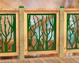 Inserto de panel de barandilla con paisaje forestal