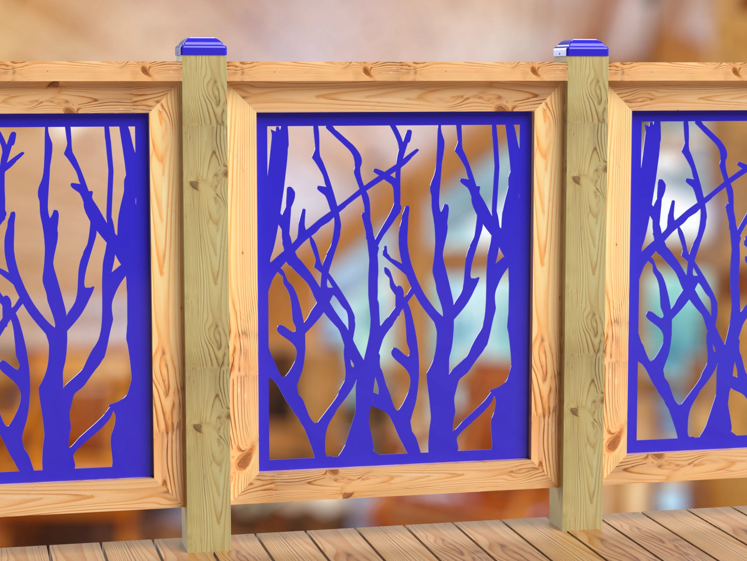 Inserto de panel de barandilla con paisaje forestal