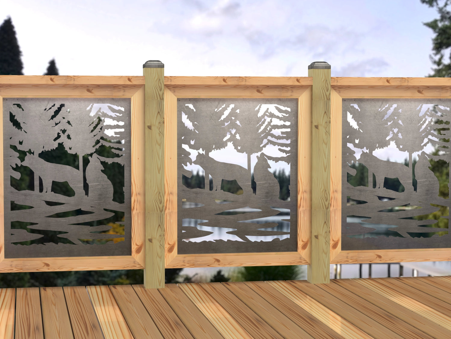 24"x30" - Wolves Howling Fence/Gate Panel Insert - Madison Iron and Wood