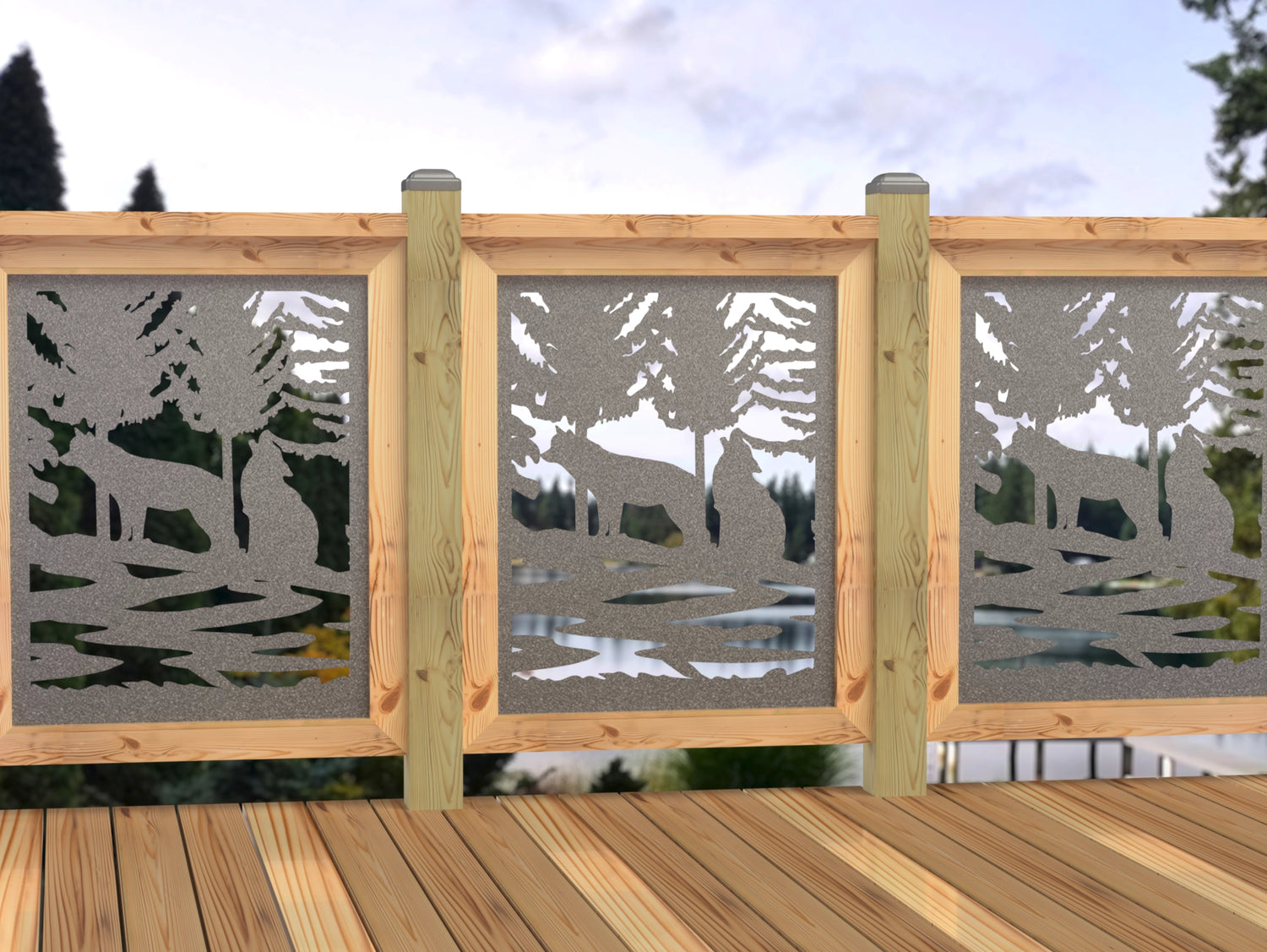 24"x30" - Wolves Howling Fence/Gate Panel Insert - Madison Iron and Wood