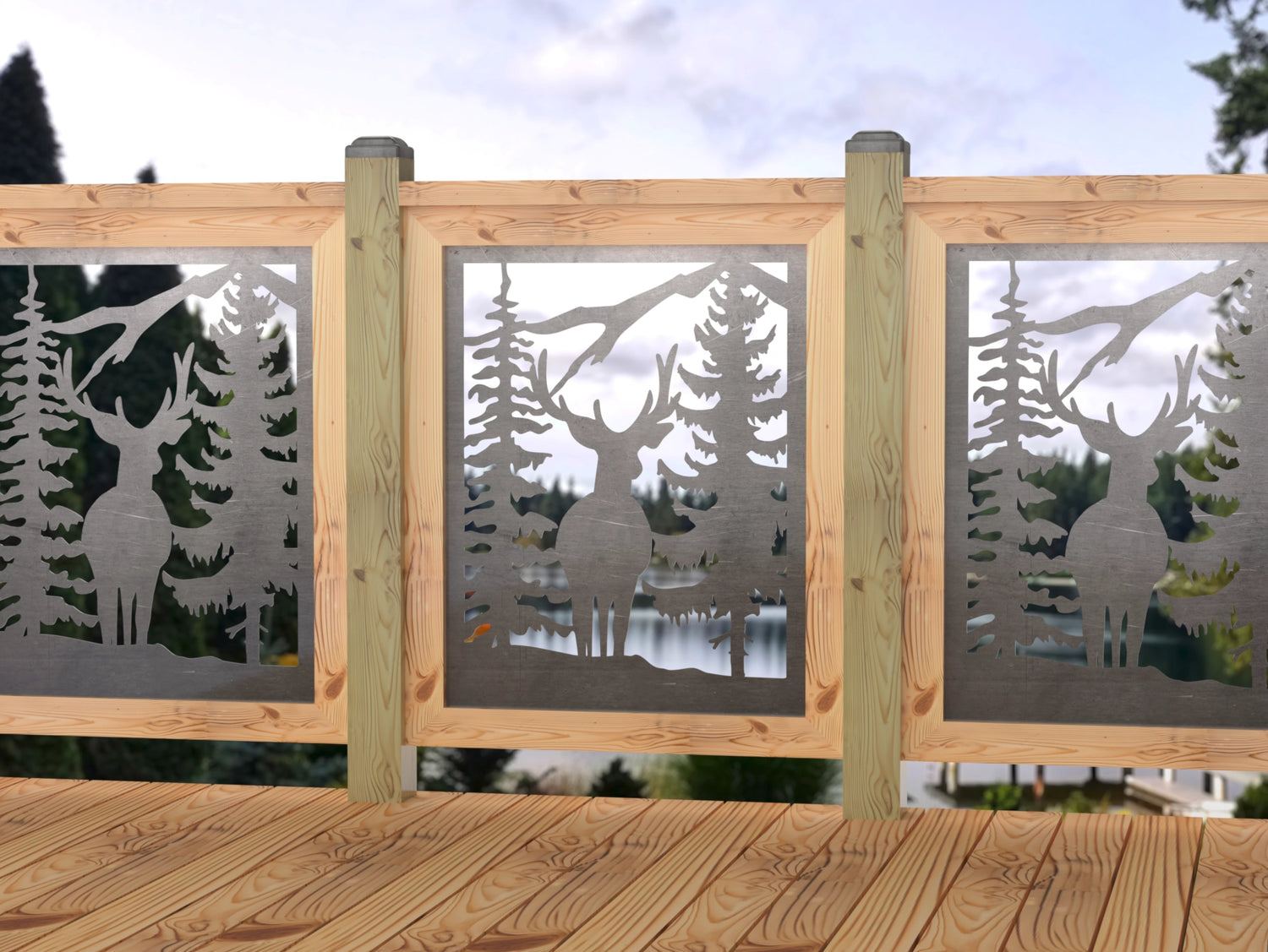 24"x30" - Deer and Bear Wildlife Landscape Fence/Gate Panel Insert - Madison Iron and Wood