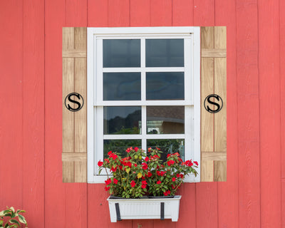 Wooden Window Shutter - Steel Monogram Centerpiece
