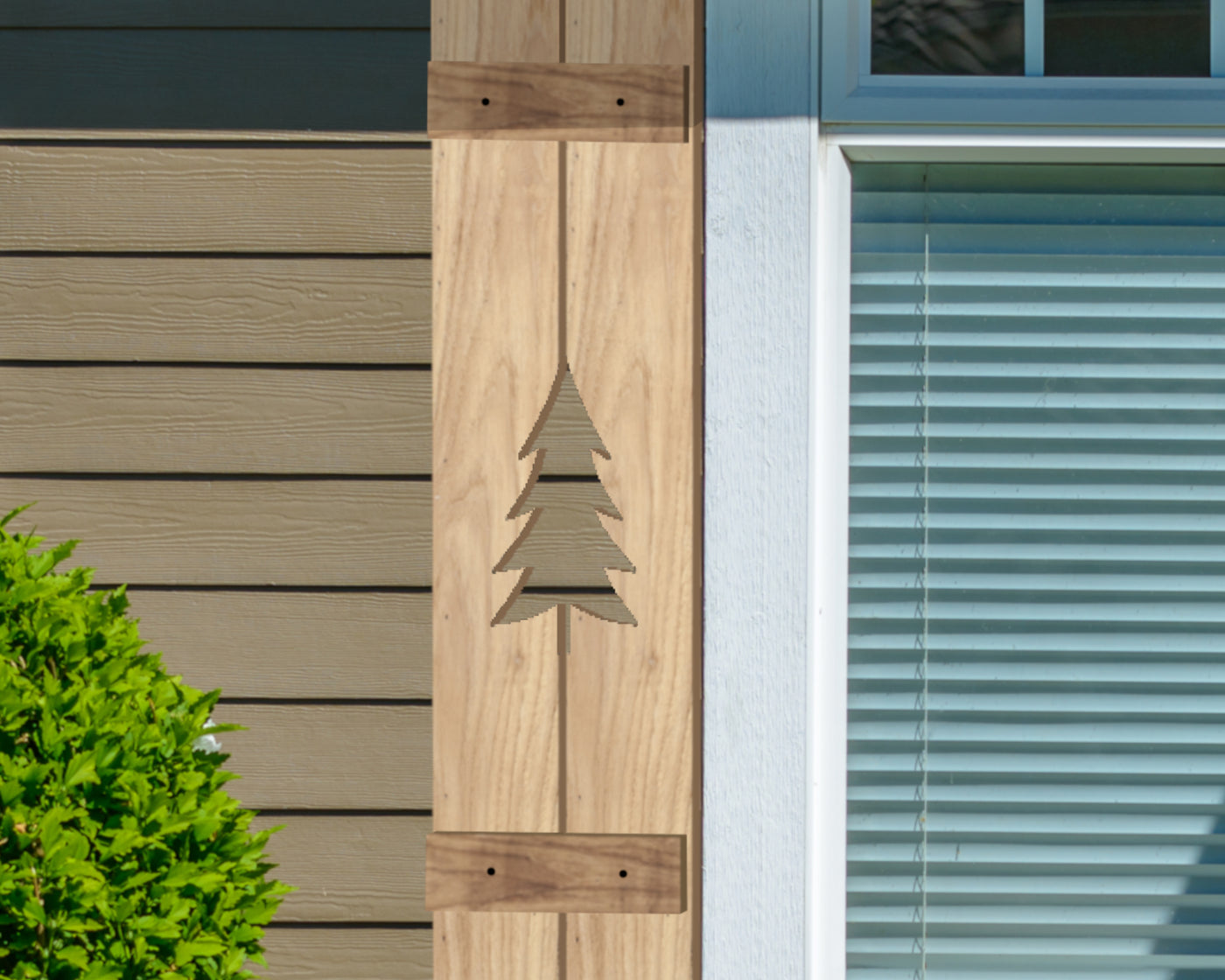 Wooden Window Shutter - Pine Tree Design