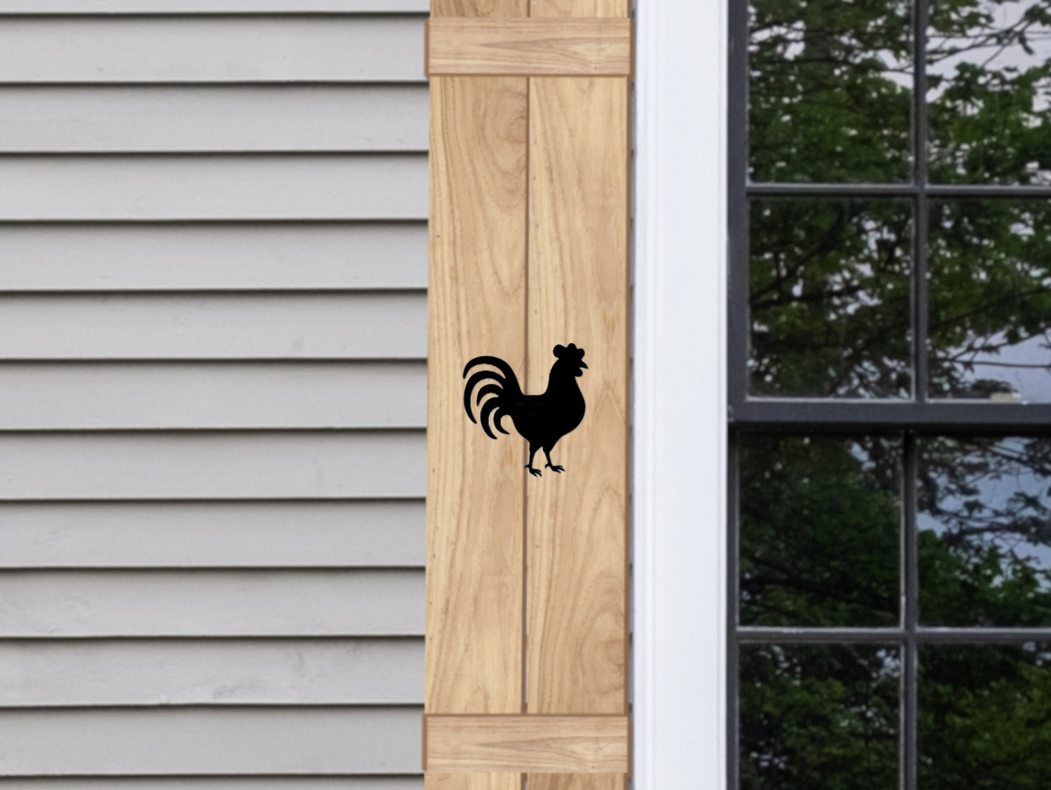Wooden Window Shutter - Rooster Design - Madison Iron and Wood