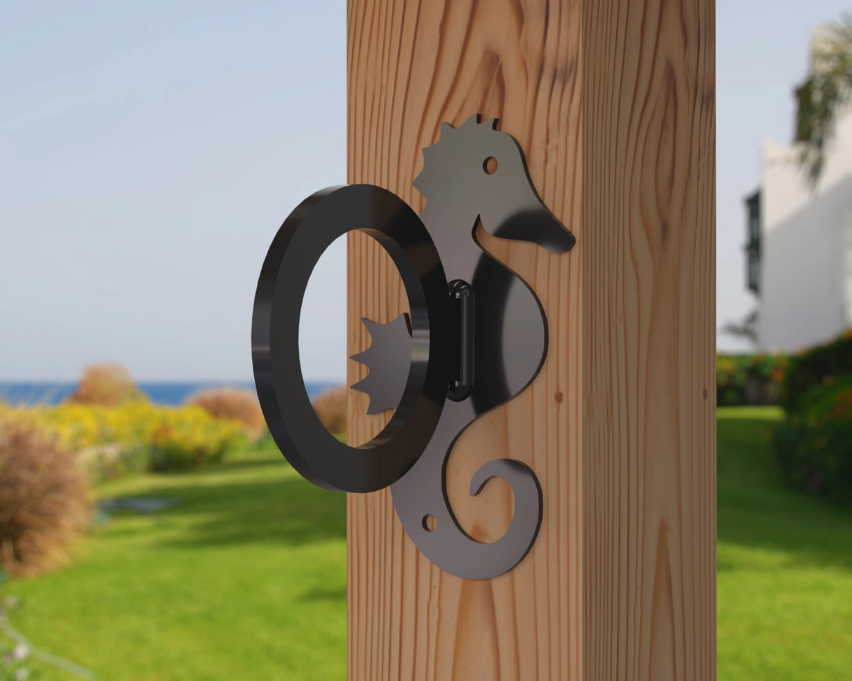 Seahorse Nautical Rope Ring, Light Strand Holder (3 sizes available) - Madison Iron and Wood