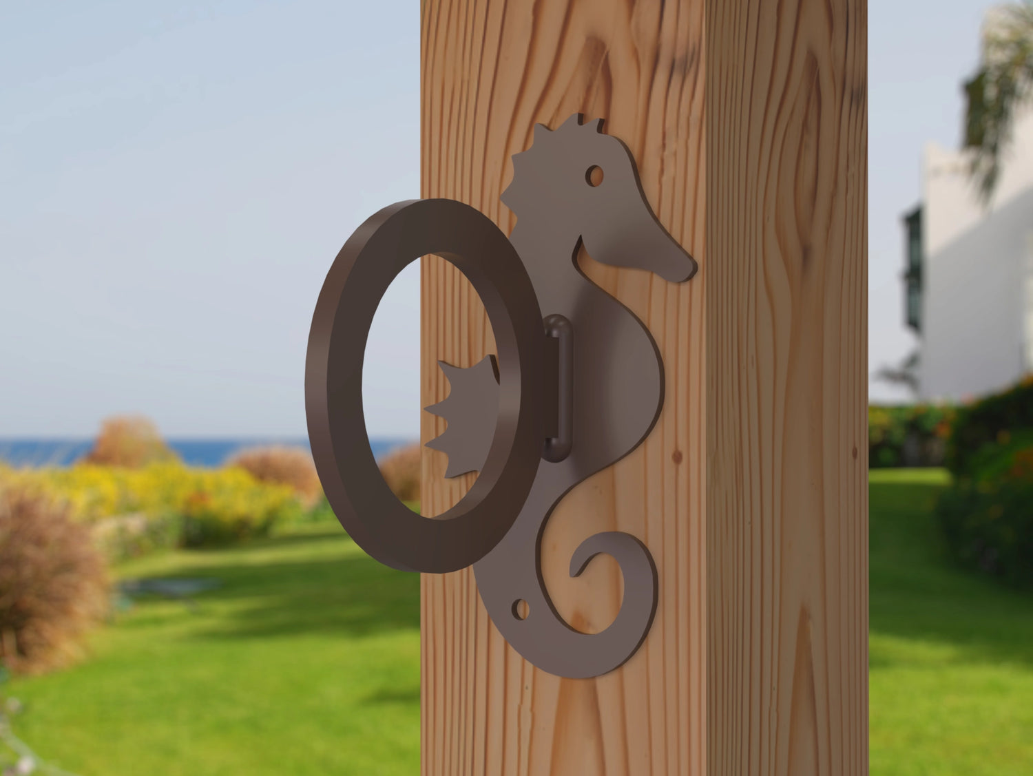 Seahorse Nautical Rope Ring, Light Strand Holder (3 sizes available) - Madison Iron and Wood