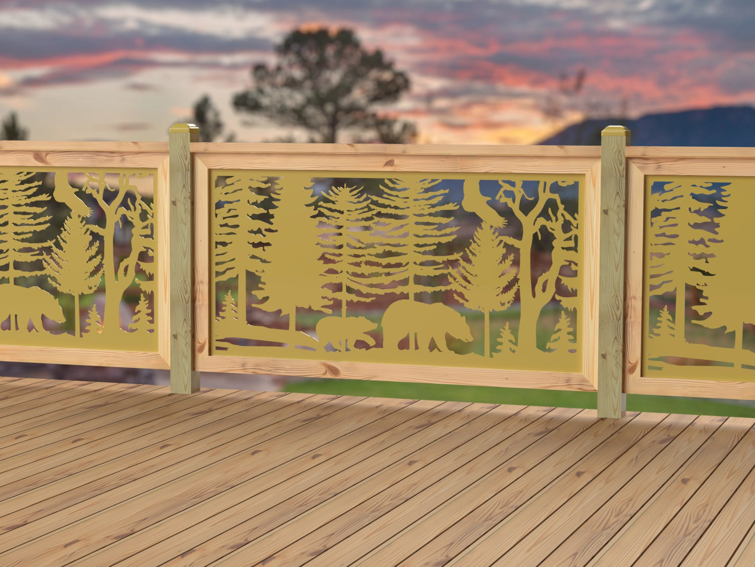 60"x30" - Bear Landscape Fence/Gate Panel Insert - Variation 3 - Madison Iron and Wood