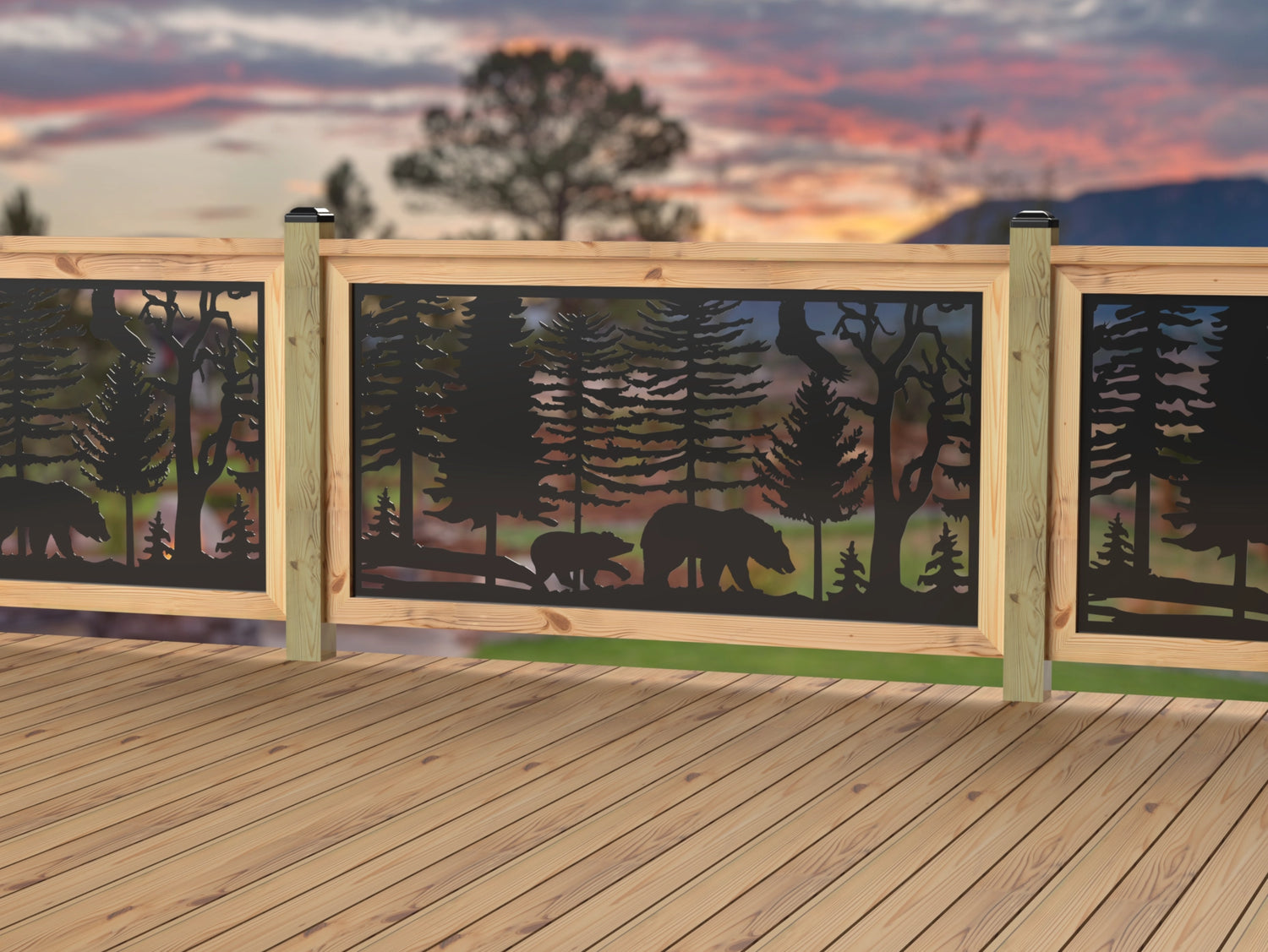 60"x30" - Bear Landscape Fence/Gate Panel Insert - Variation 3 - Madison Iron and Wood