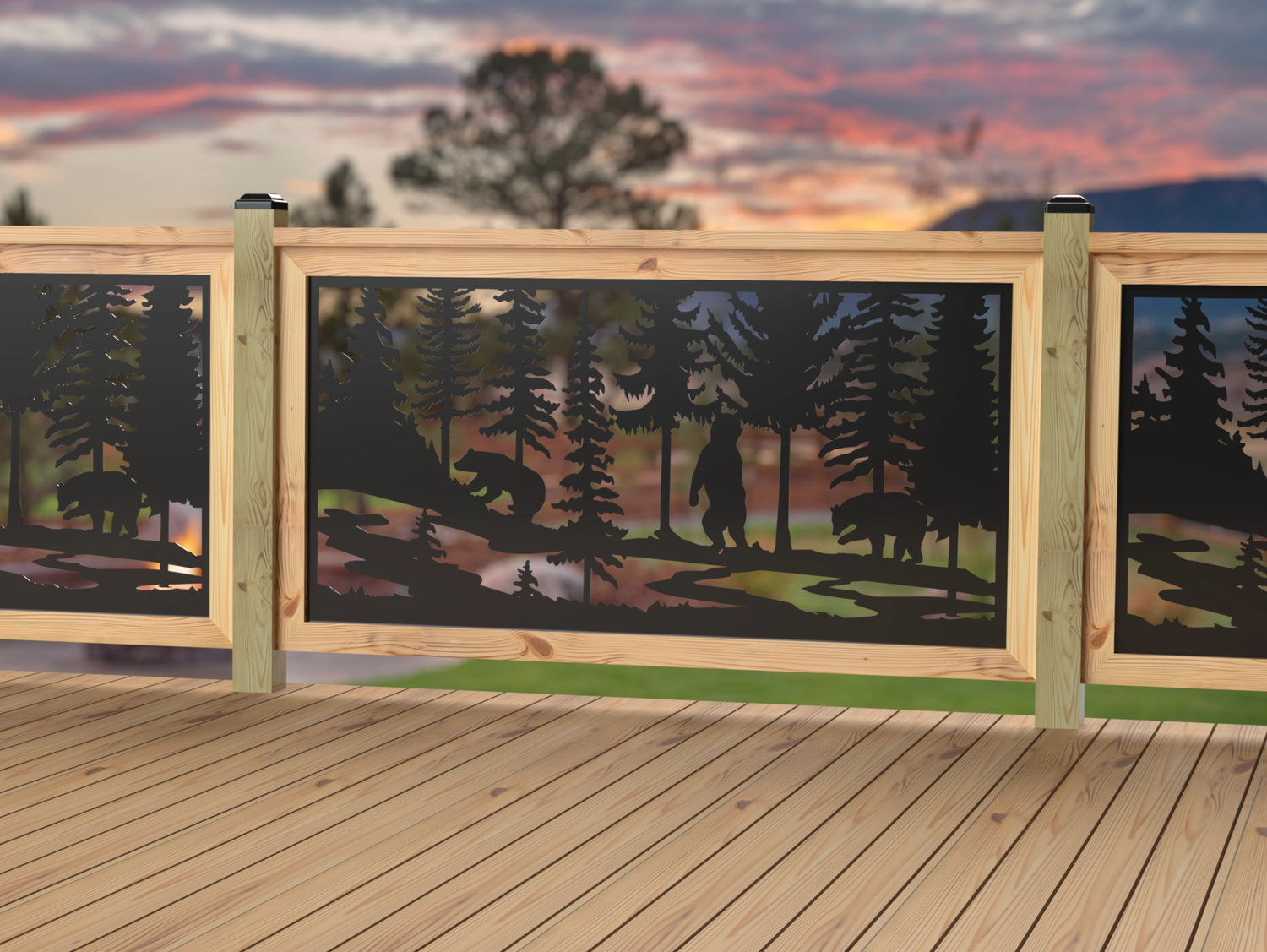 60"x30" - Bear Landscape Fence/Gate Panel Insert - Variation 2 - Madison Iron and Wood