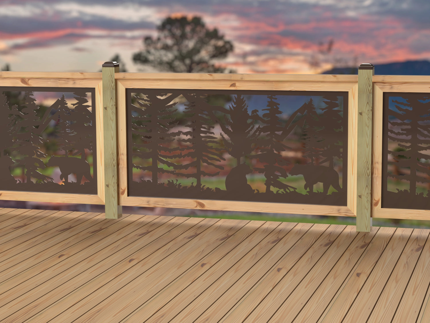 60"x30" - Bear Landscape Fence/Gate Panel Insert - Variation 4 - Madison Iron and Wood