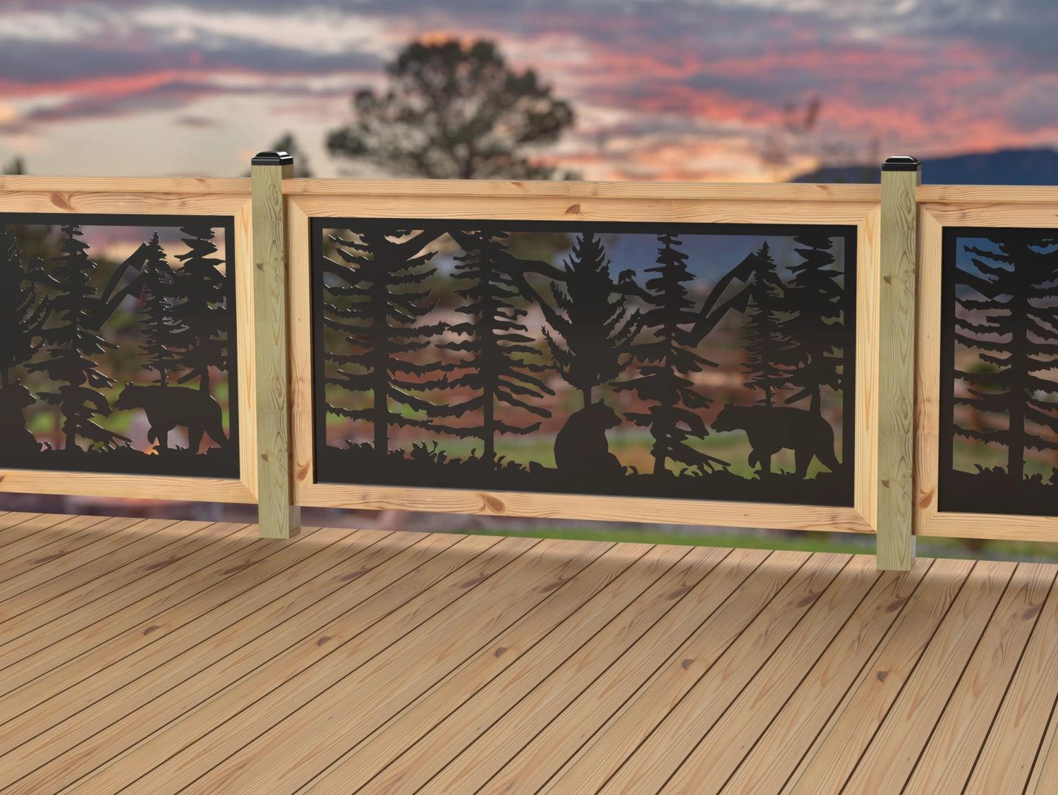 60"x30" - Bear Landscape Fence/Gate Panel Insert - Variation 4 - Madison Iron and Wood