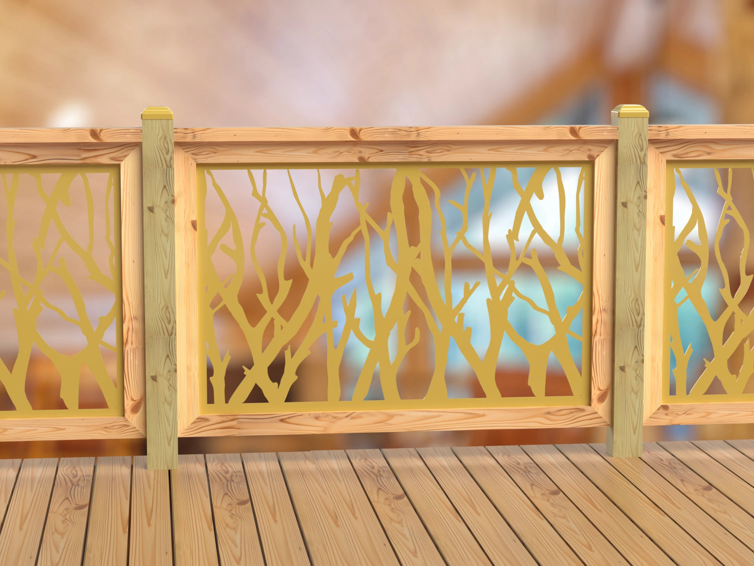 Inserto de panel de barandilla con paisaje forestal