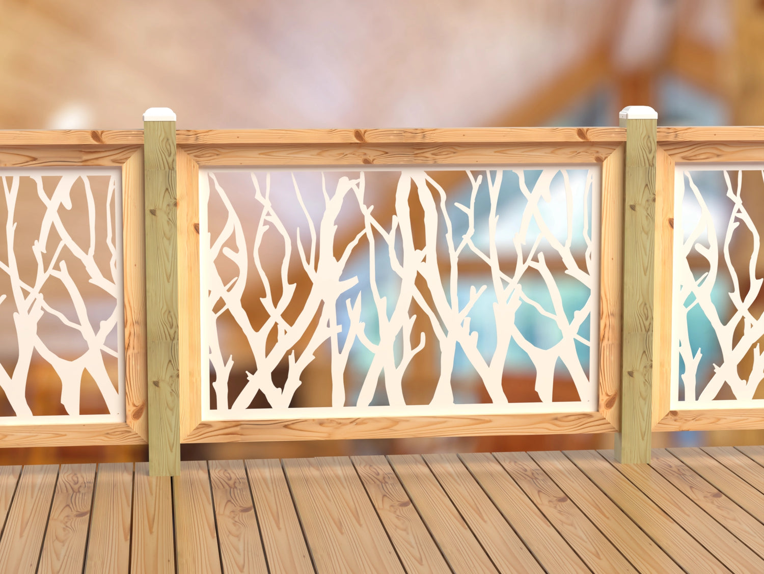 Inserto de panel de barandilla con paisaje forestal