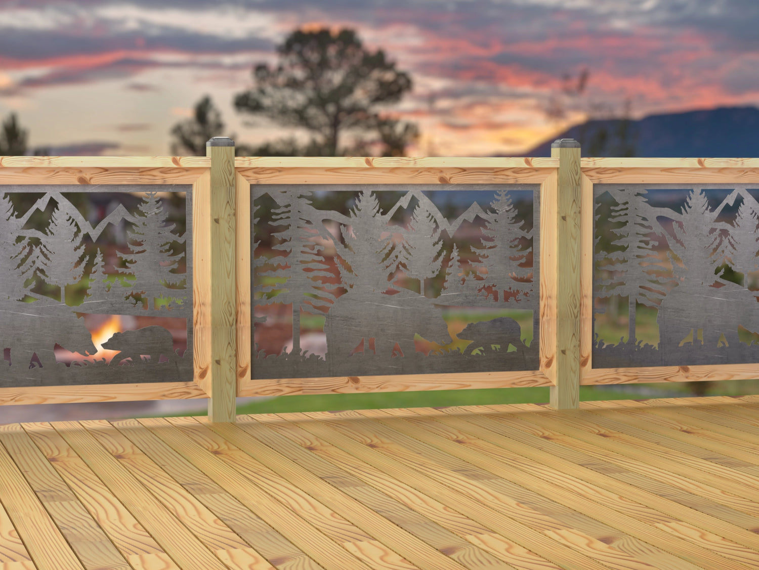 47"x30" - Bear Landscape Fence/Gate Panel Insert - Madison Iron and Wood