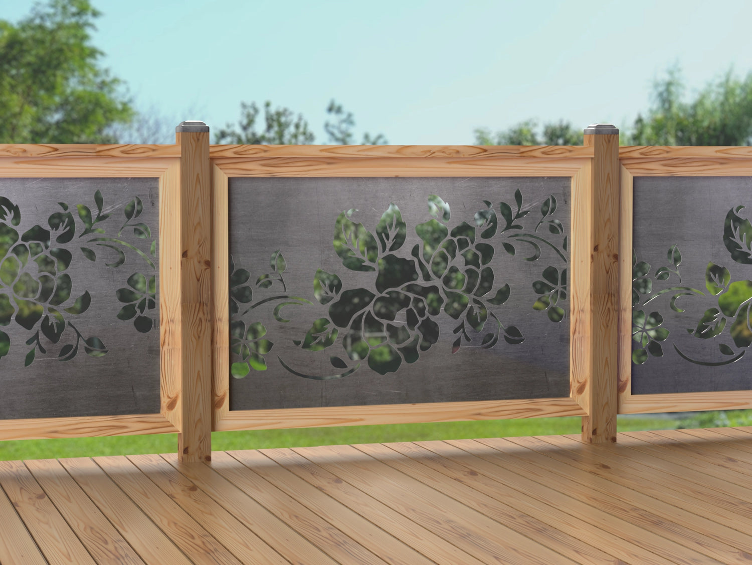 47"x30" - Floral Design Fence/Gate Panel Insert - Madison Iron and Wood