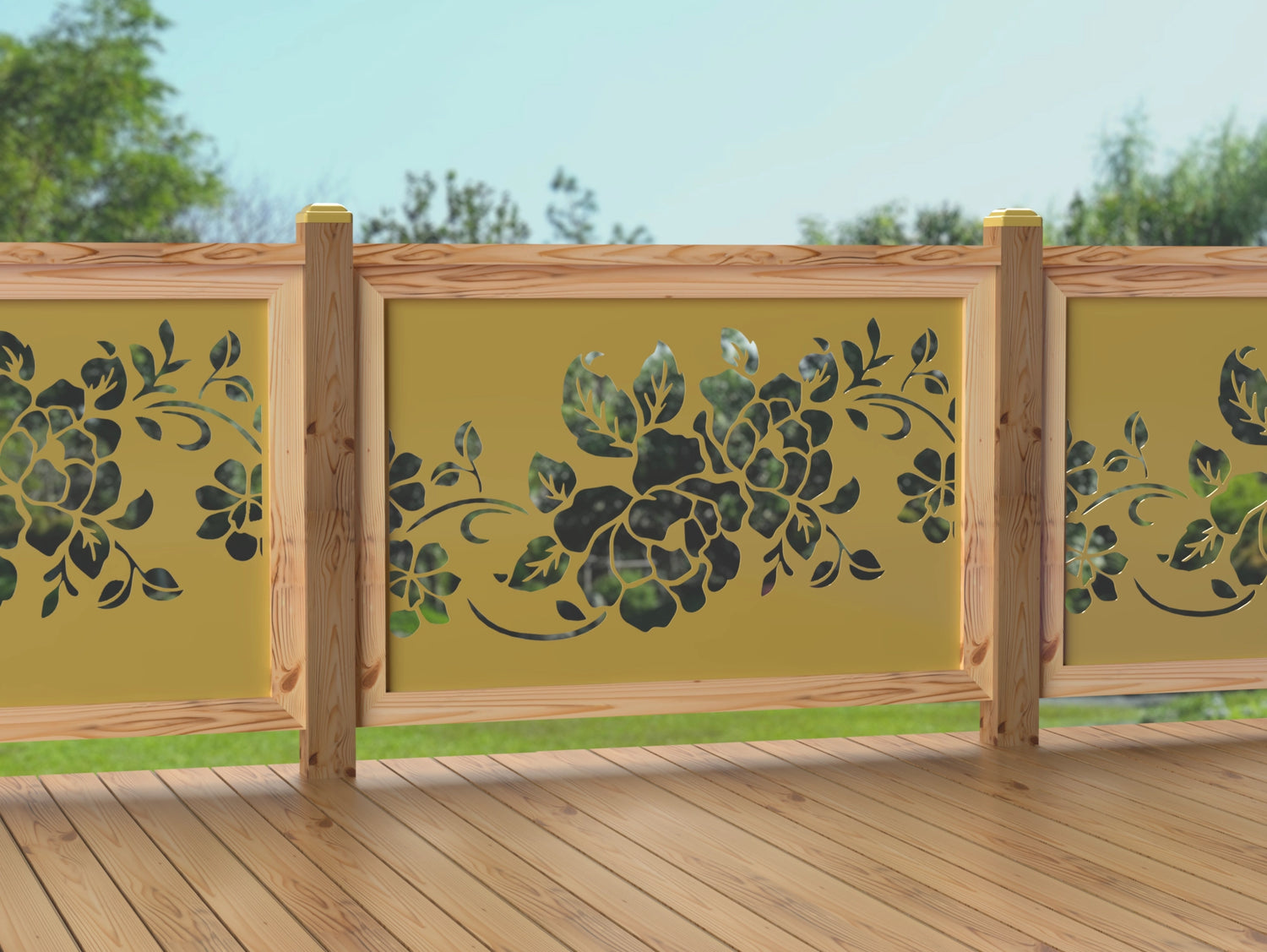 47"x30" - Floral Design Fence/Gate Panel Insert - Madison Iron and Wood