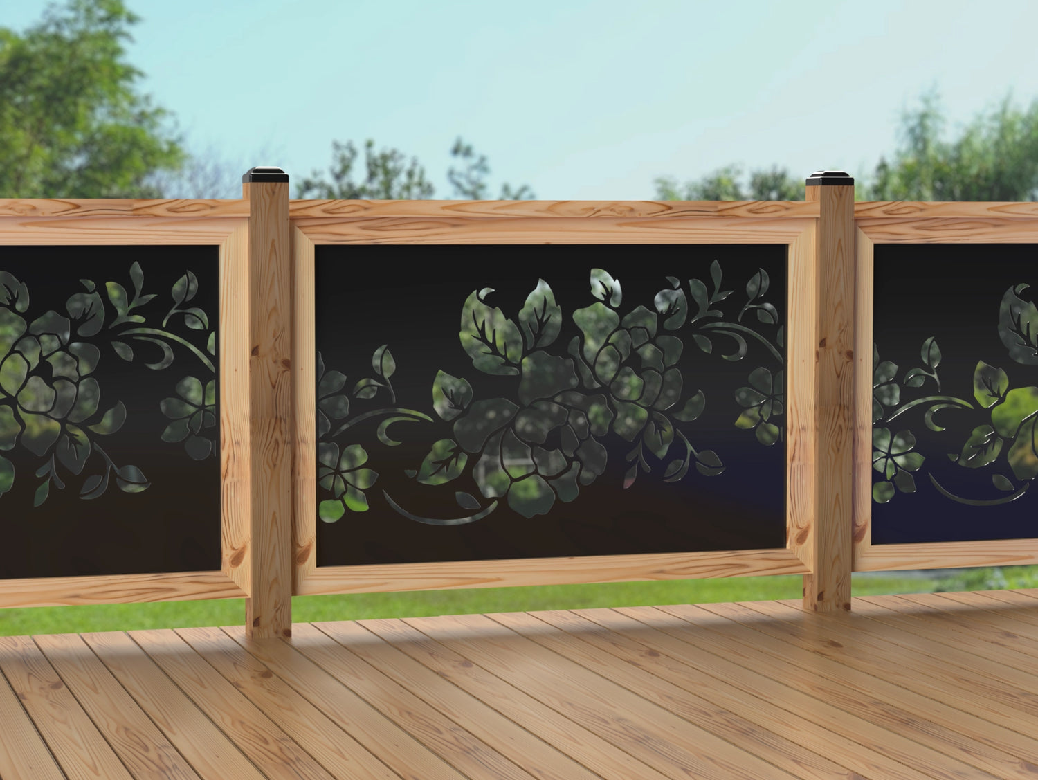 47"x30" - Floral Design Fence/Gate Panel Insert - Madison Iron and Wood