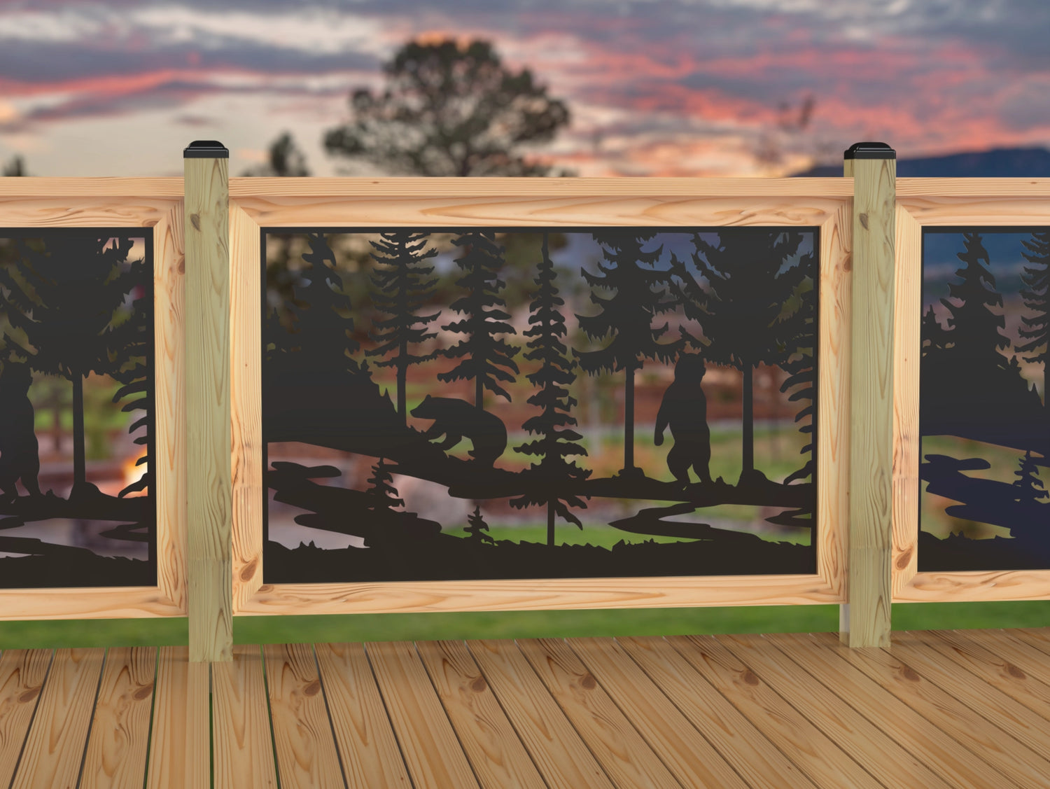 47"x30" - Bear Landscape Fence/Gate Panel Insert - Variation 2 - Madison Iron and Wood