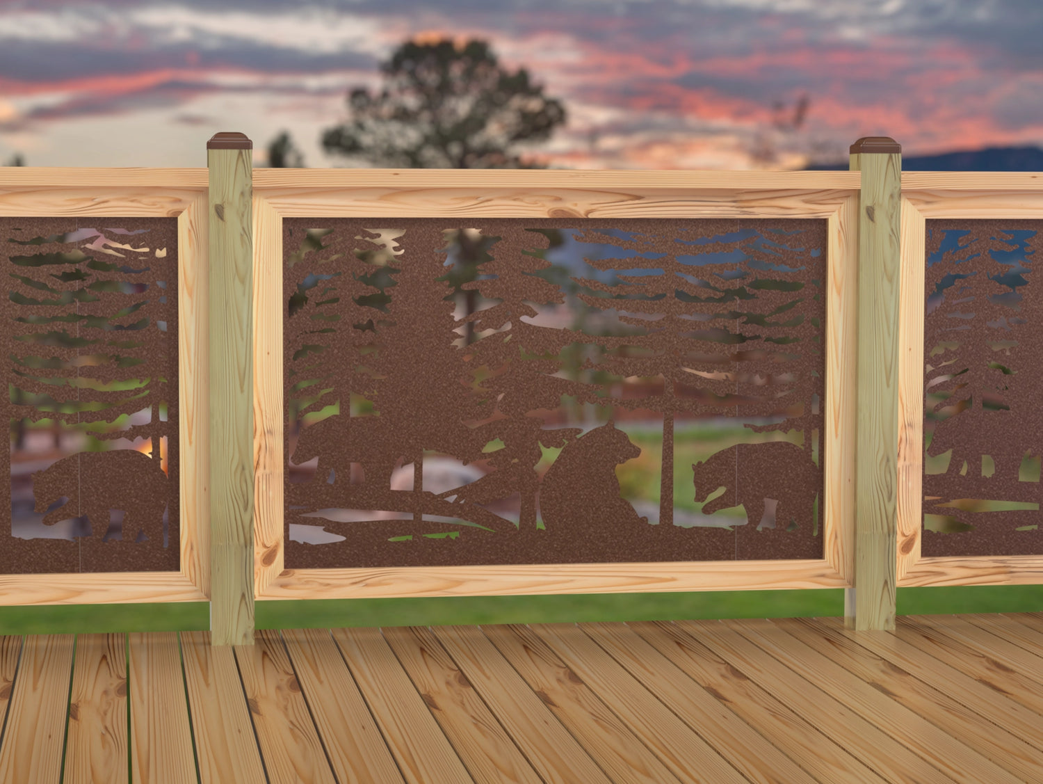 47"x30" - Bear Landscape Fence/Gate Panel Insert - Variation 3 - Madison Iron and Wood