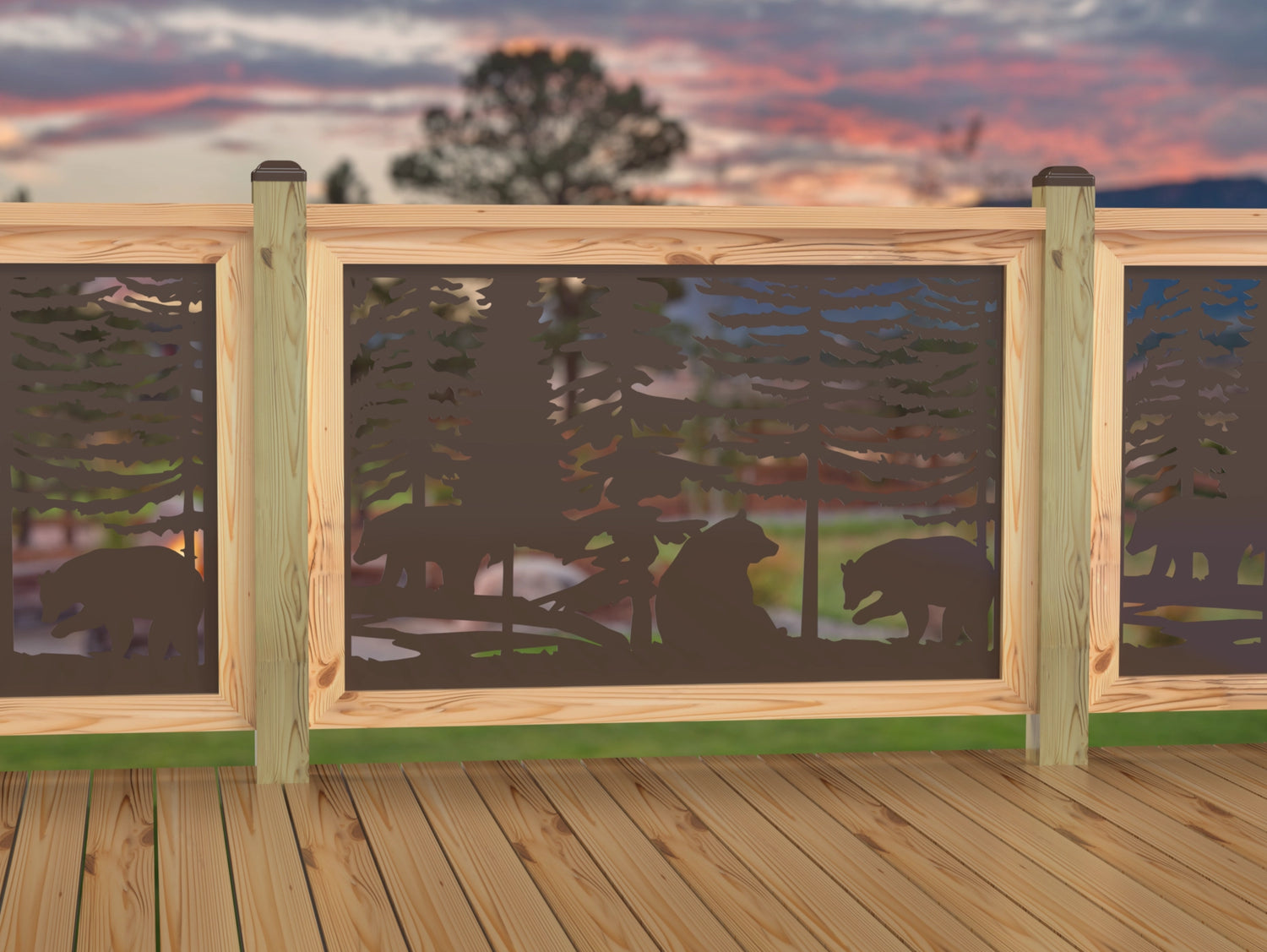 47"x30" - Bear Landscape Fence/Gate Panel Insert - Variation 3 - Madison Iron and Wood