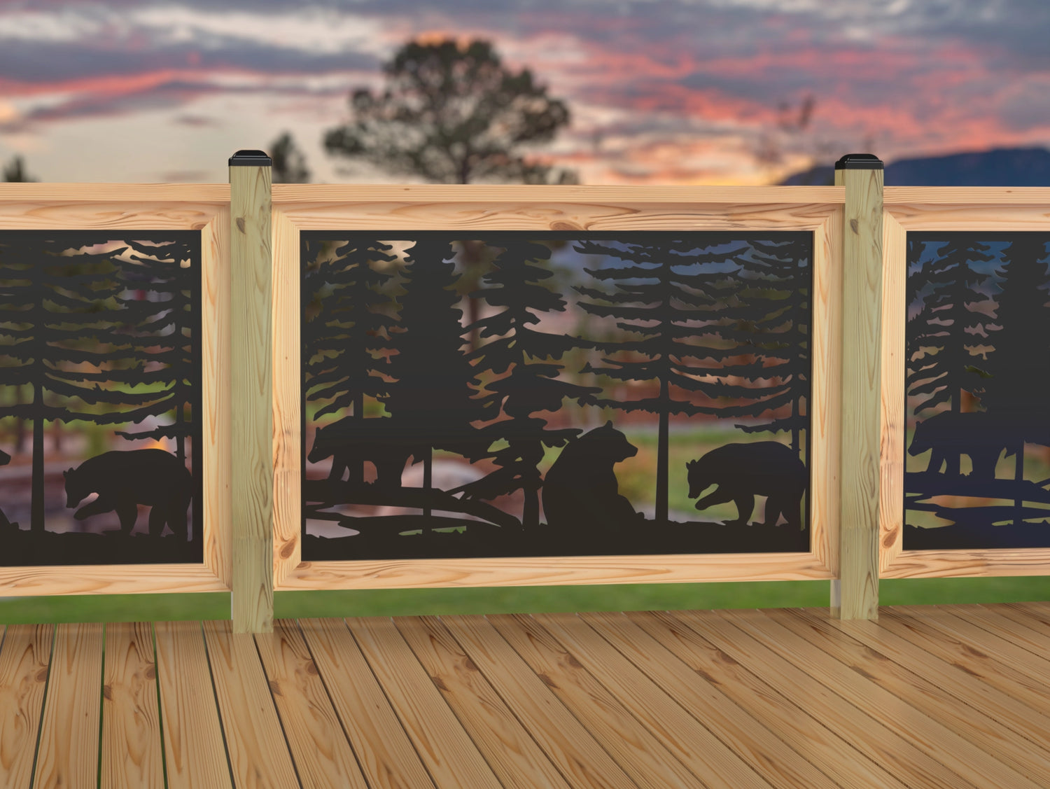 47"x30" - Bear Landscape Fence/Gate Panel Insert - Variation 3 - Madison Iron and Wood