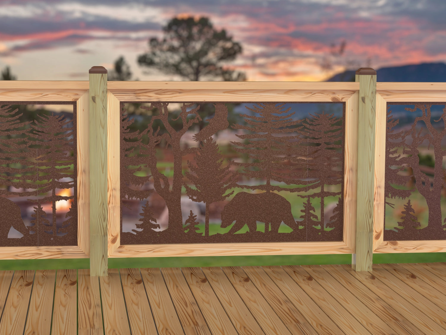 47"x30" - Bear Landscape Fence/Gate Panel Insert - Variation 4 - Madison Iron and Wood