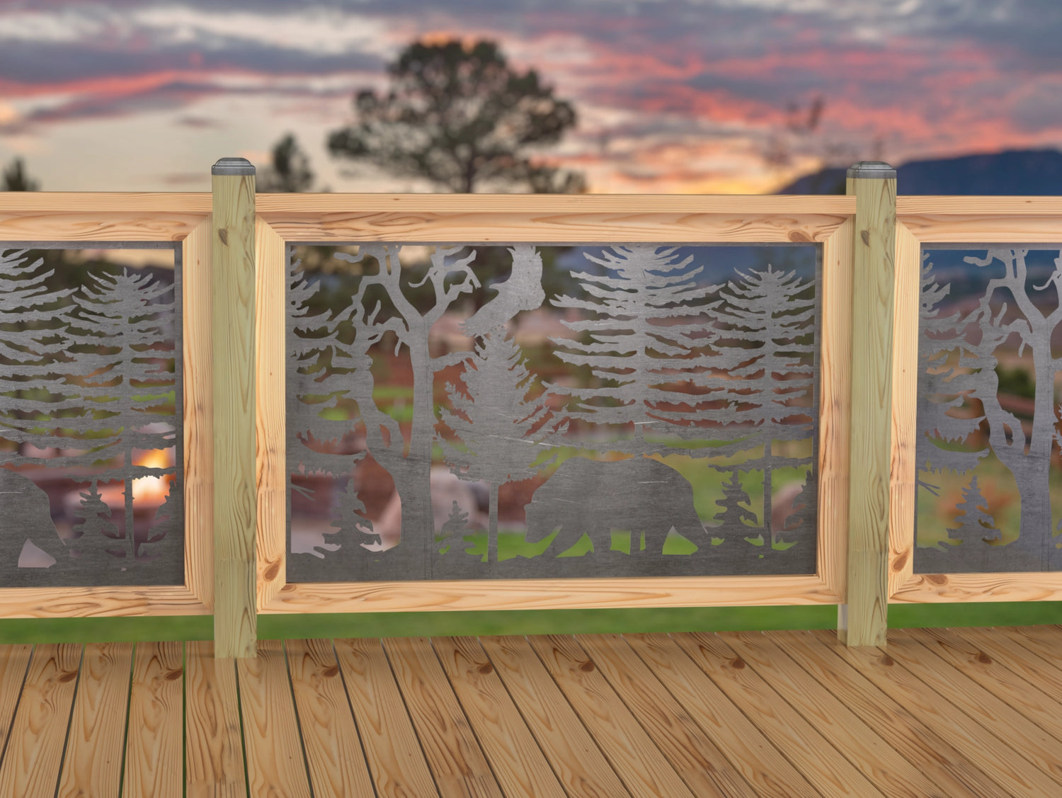 47"x30" - Bear Landscape Fence/Gate Panel Insert - Variation 4 - Madison Iron and Wood