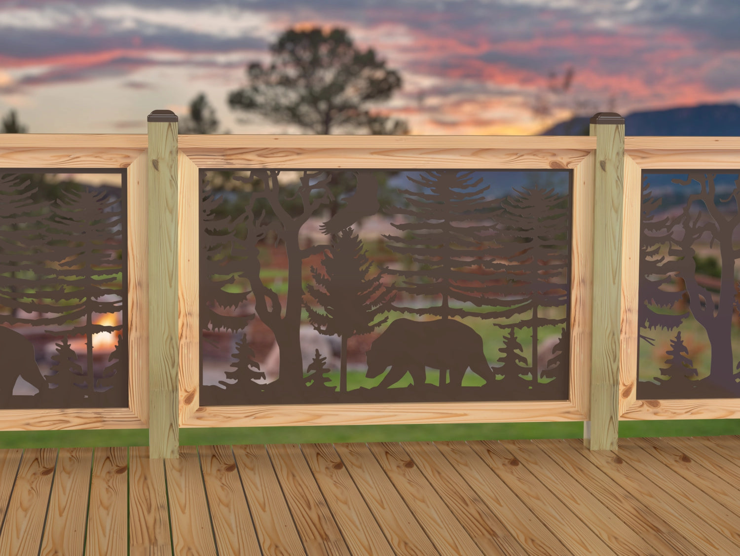 47"x30" - Bear Landscape Fence/Gate Panel Insert - Variation 4 - Madison Iron and Wood