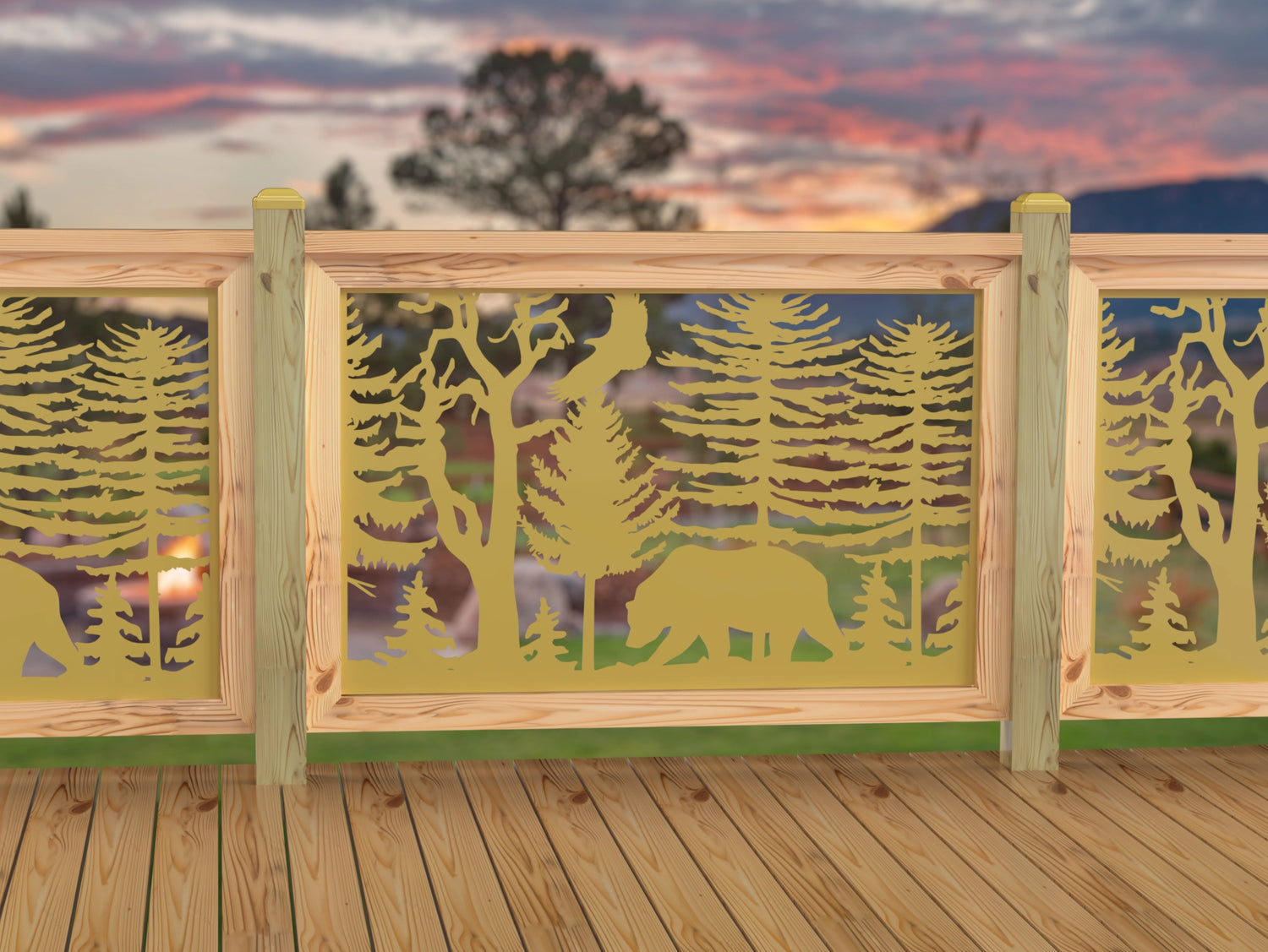 47"x30" - Bear Landscape Fence/Gate Panel Insert - Variation 4 - Madison Iron and Wood