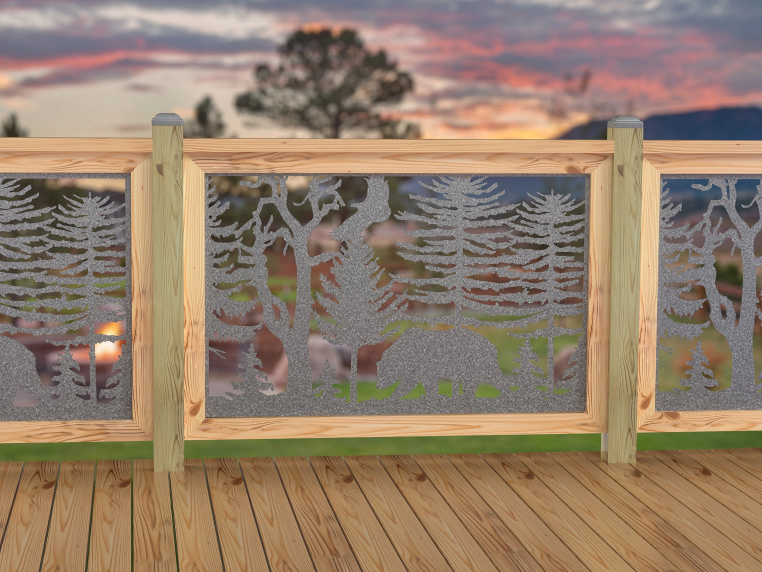 47"x30" - Bear Landscape Fence/Gate Panel Insert - Variation 4 - Madison Iron and Wood