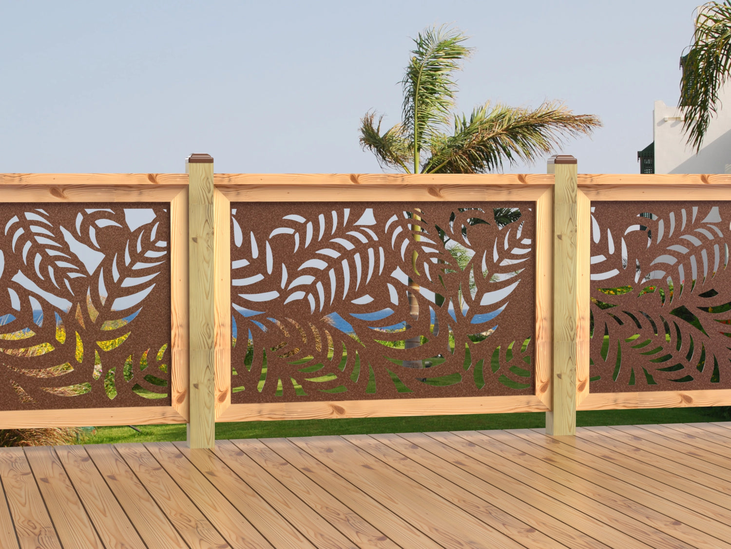 47"x30" - Budding Palm Leaf Pattern Fence/Gate Panel Insert - Madison Iron and Wood