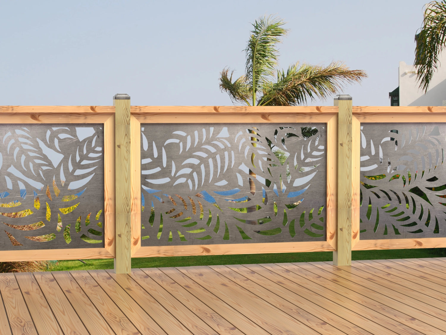 47"x30" - Budding Palm Leaf Pattern Fence/Gate Panel Insert - Madison Iron and Wood