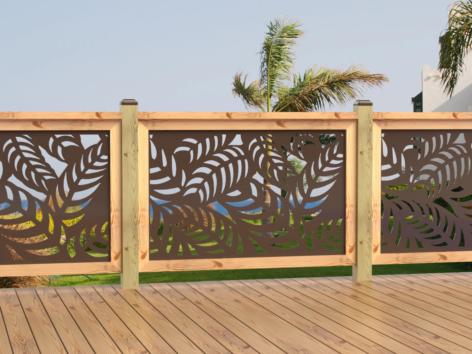 47"x30" - Budding Palm Leaf Pattern Fence/Gate Panel Insert - Madison Iron and Wood